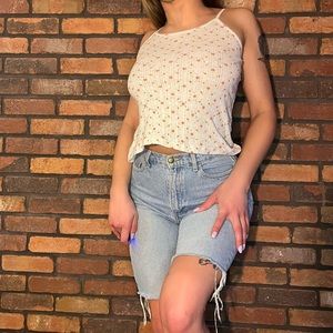 90s Ribbed White Floral Tank Top